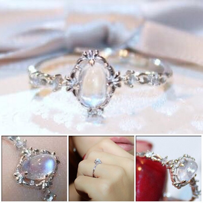 Mondstein Ringe Für Frauen Jahrgang Ring Wasser Tropfen Weißen Stein Ring Weibliche -Schmuck Größe 6-10
