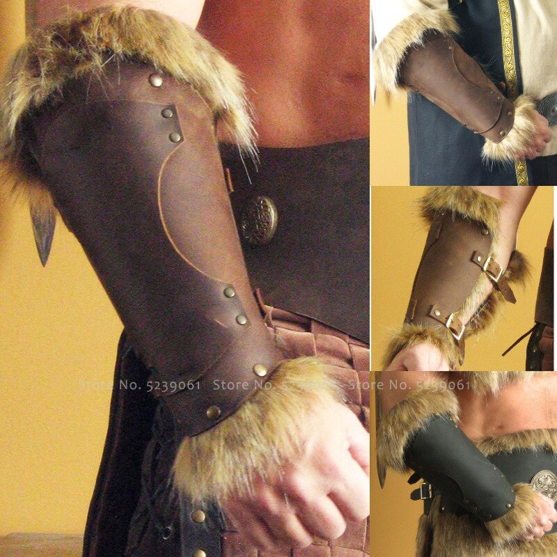Kampf Rügestochen Männer Ritter PU Leder Pelz Plüsch Armschienen Cosplay Kostümich Mittelalter retro Karneval Bühne Leistung Requisiten