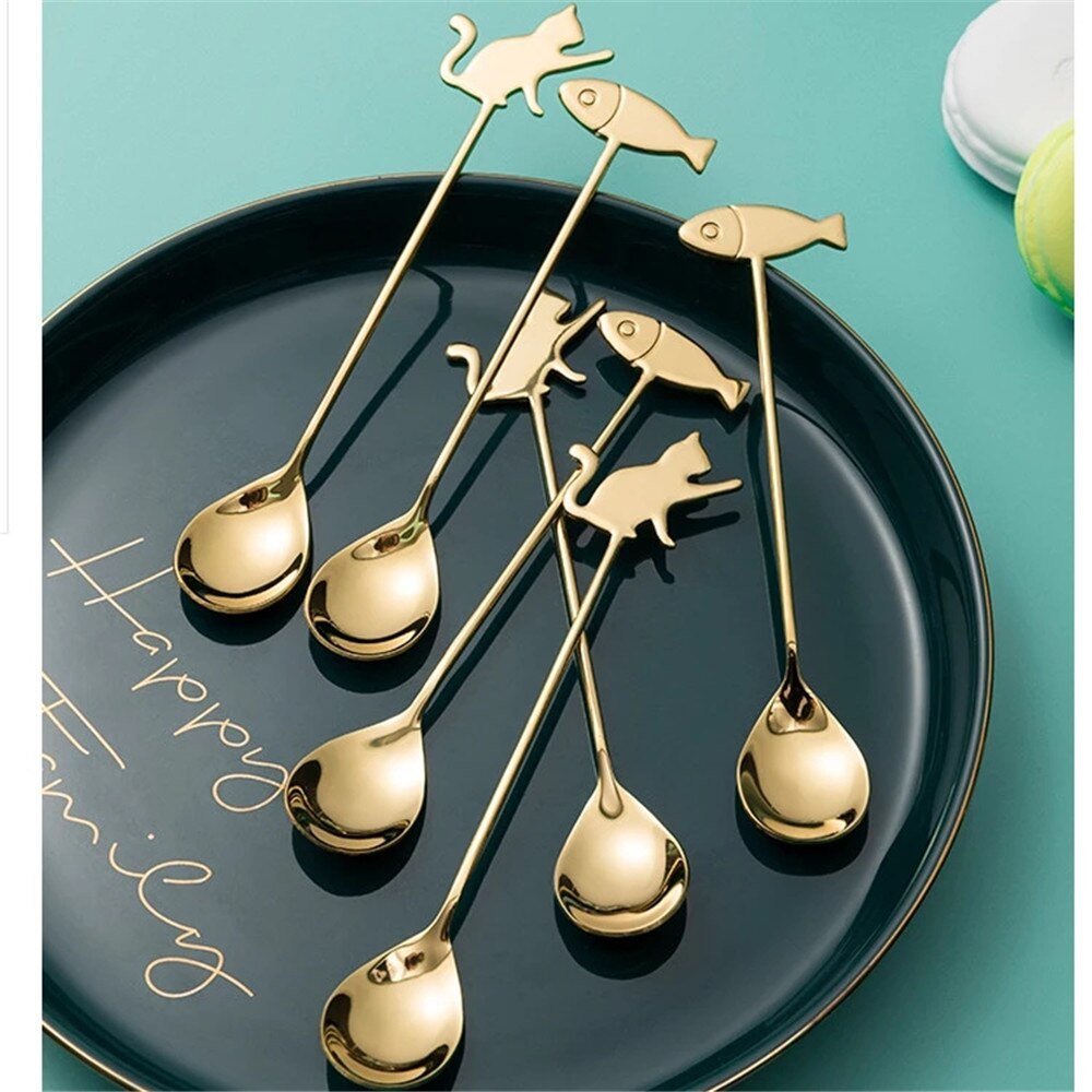 Japanischen Katze Fisch Löffel Kaffee Rühren Löffel Nette Nachtisch Edelstahl Milch Tee Löffel Hause Küche Kaffee Zubehör