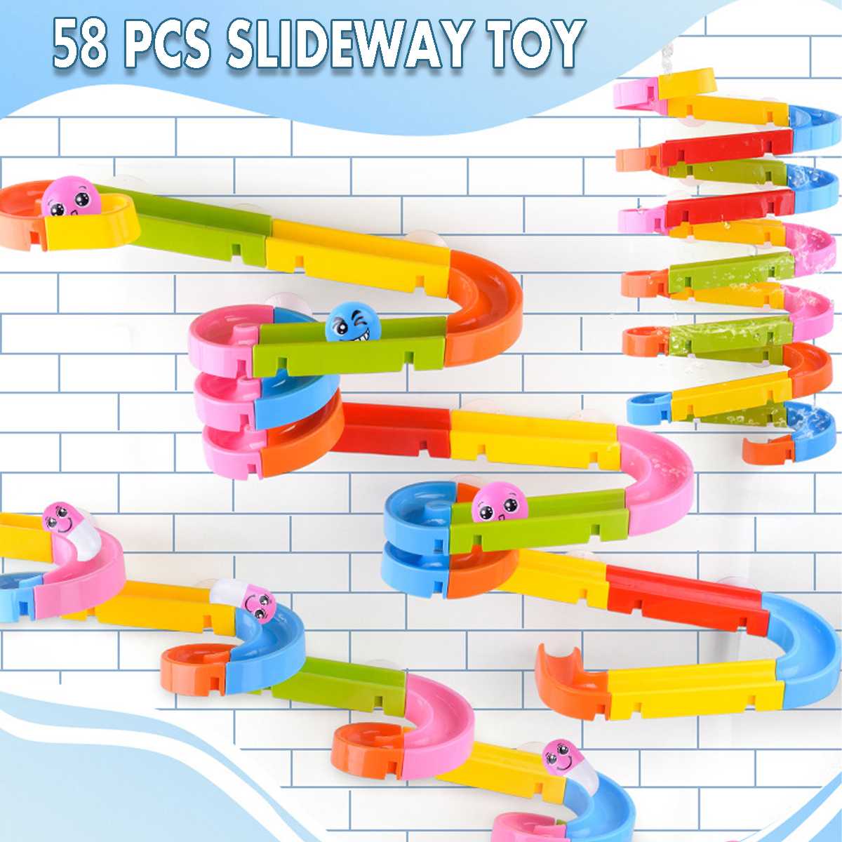 58Stck Schlecht Spielzeug Baby Schlecht DIY Spur Badewanne Gleitbahn Spielzeug freundlicher freundlicher Wasser Spiele Dusche Spielen Zauberstab Saug Schlecht spielzeug einstellen