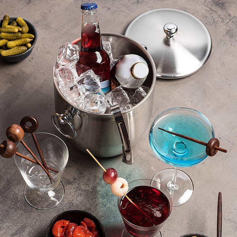 Edelstahl Eis Eimer mit Zangen Liter Doppelwandige Isolierte mit Zangen und Deckel Eis Behälter (3L)