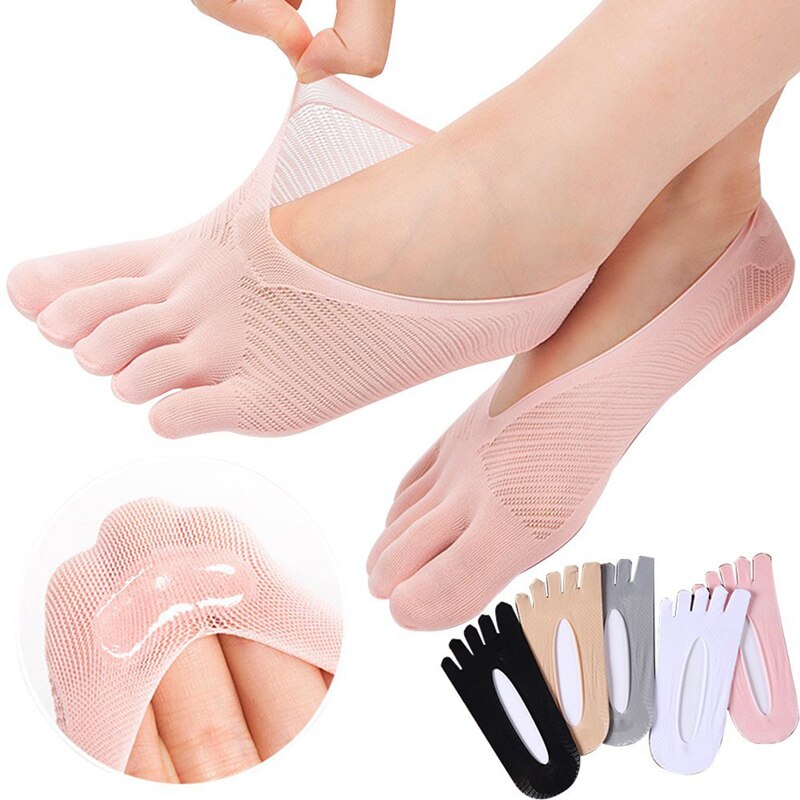 Einfarbig Spitze Antiskid niedrig schneiden Fünf Finger Zehe Socken Frauen Weibliche Unsichtbare Socken Socke Hausschuhe Flacher Mund Sommer Socken