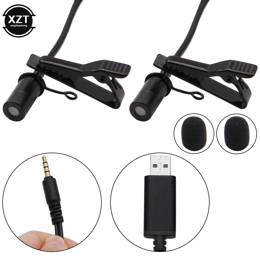 USB 2.0/3,5mm Dual köpfe Mikrofone Mikrofon Clip-auf Lavalier Revers USB 3,5mm 2 Mikrofon Mic für Telefon Fenster 10 7 8 Computer 2 m
