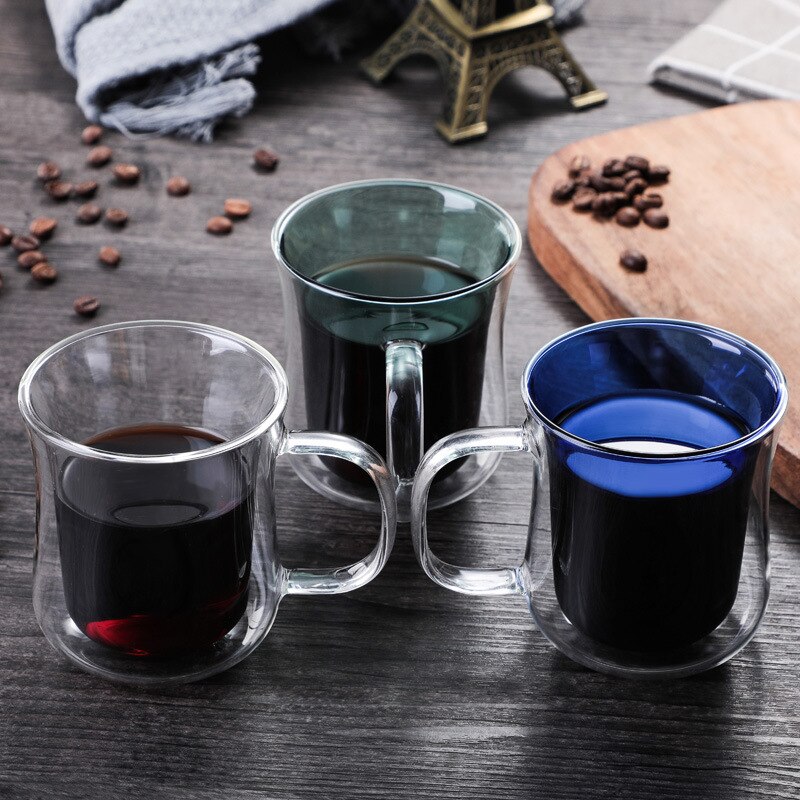 Doppel-Schicht Glas 3 Arten 250ml Bahre Wein Glas Tasse Kaffee Becher CupTea Milch Kalt Fruchtsaft Becher Getränk Grün Blau Liner Tasse