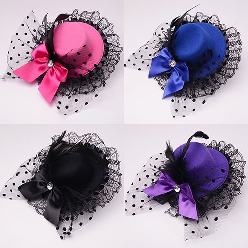 Dame Mini Haar Clips Bowknot Spitze Dekor Haarnadel Clip auf Hütte Kappe Haar Stift Clips Kostüm Foto Requisiten Headwear Haar zubehör