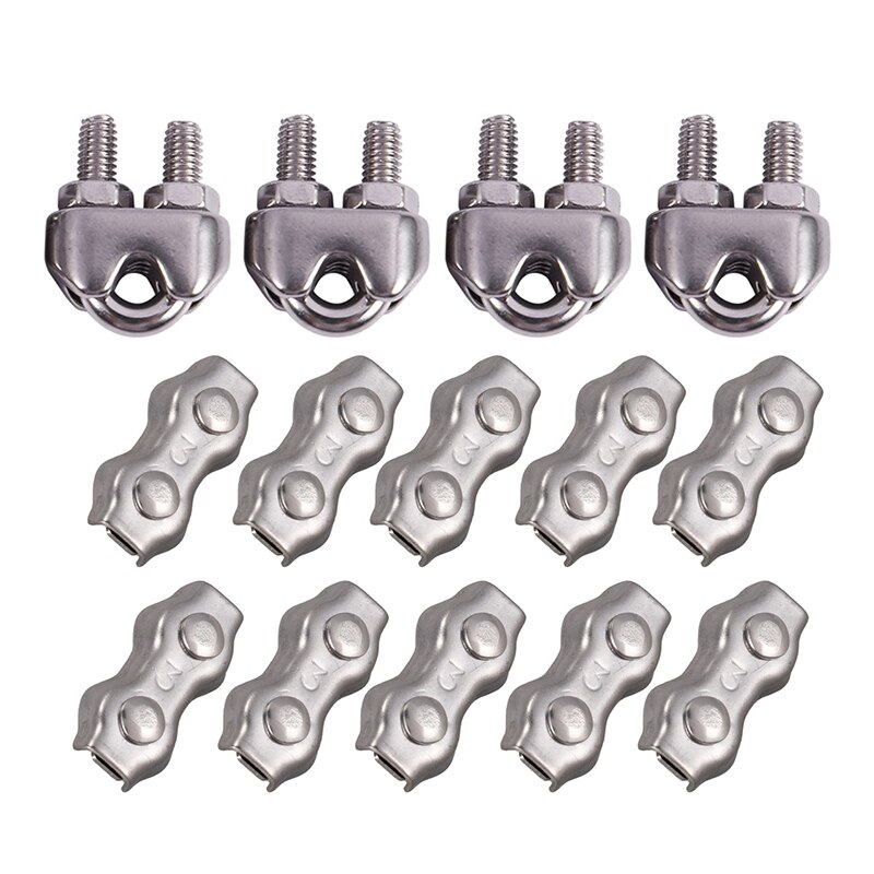 4Stck Edelstahl Kabel Clip Sattel Klemme & 10 Stck m Duplex Clips Edelstahl Draht Kabel Seil Griffe schellen