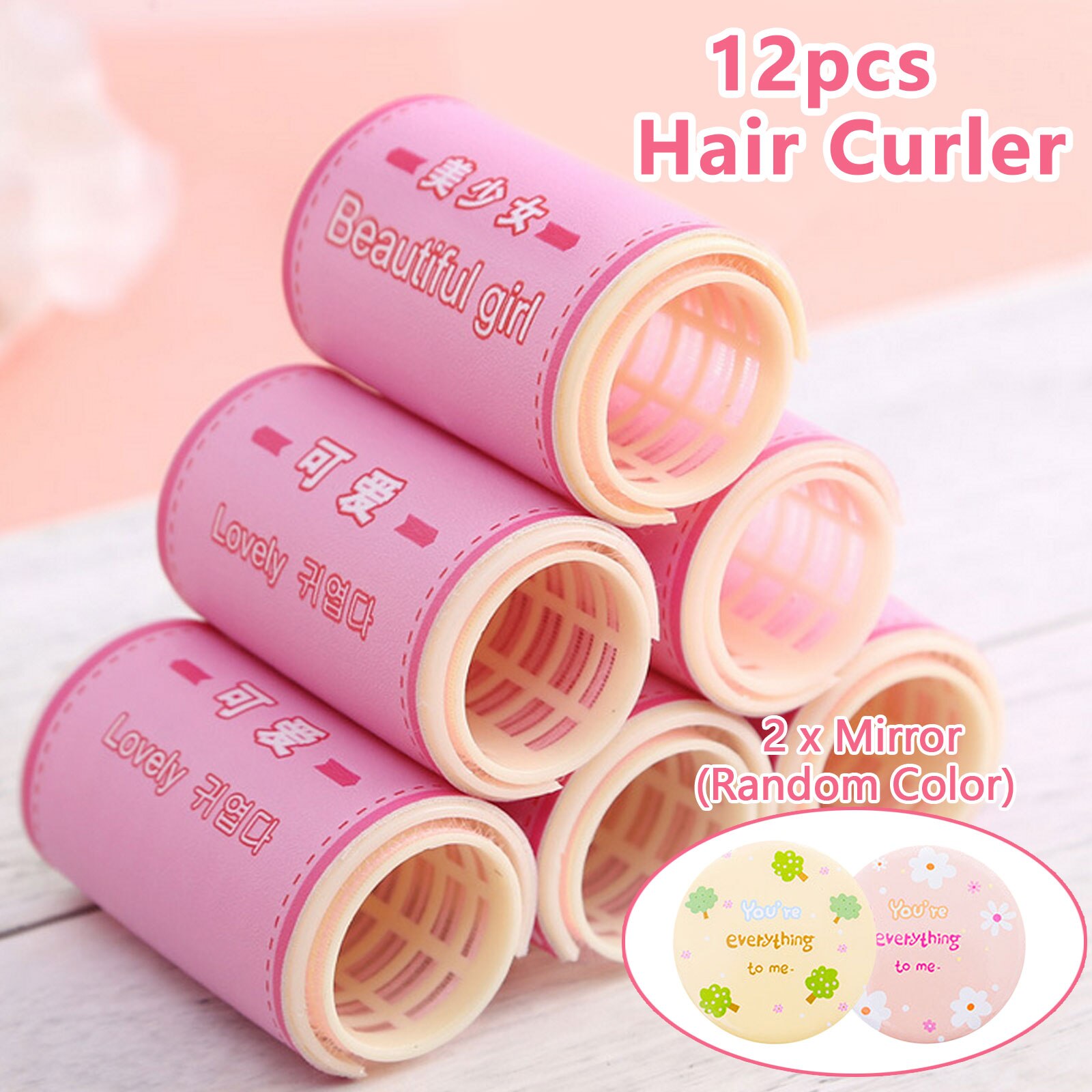 12 stücke Nette Pony Haar Clip Natürlichen Flauschigen Haar Rollen-lockenwickler für Hause Salon Friseure Haar Styling Werkzeuge mit 2 stücke Spiegel