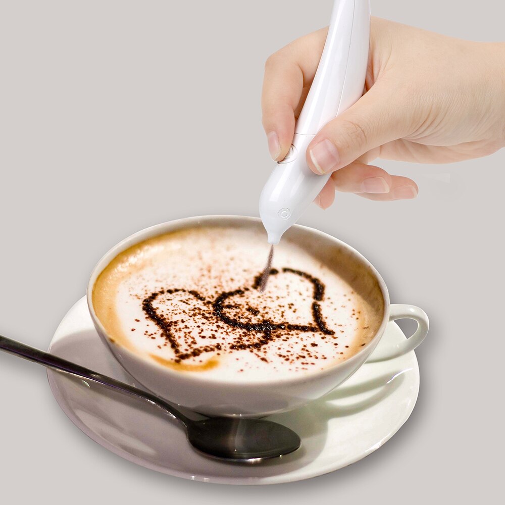 Kaffee Schablonen Kaffee Carving Stift Kuchen Cappuccino Dekoration Stift Elektrische Latte Kunst Kuli für Barista Vorlage Kuchen würzen Stift