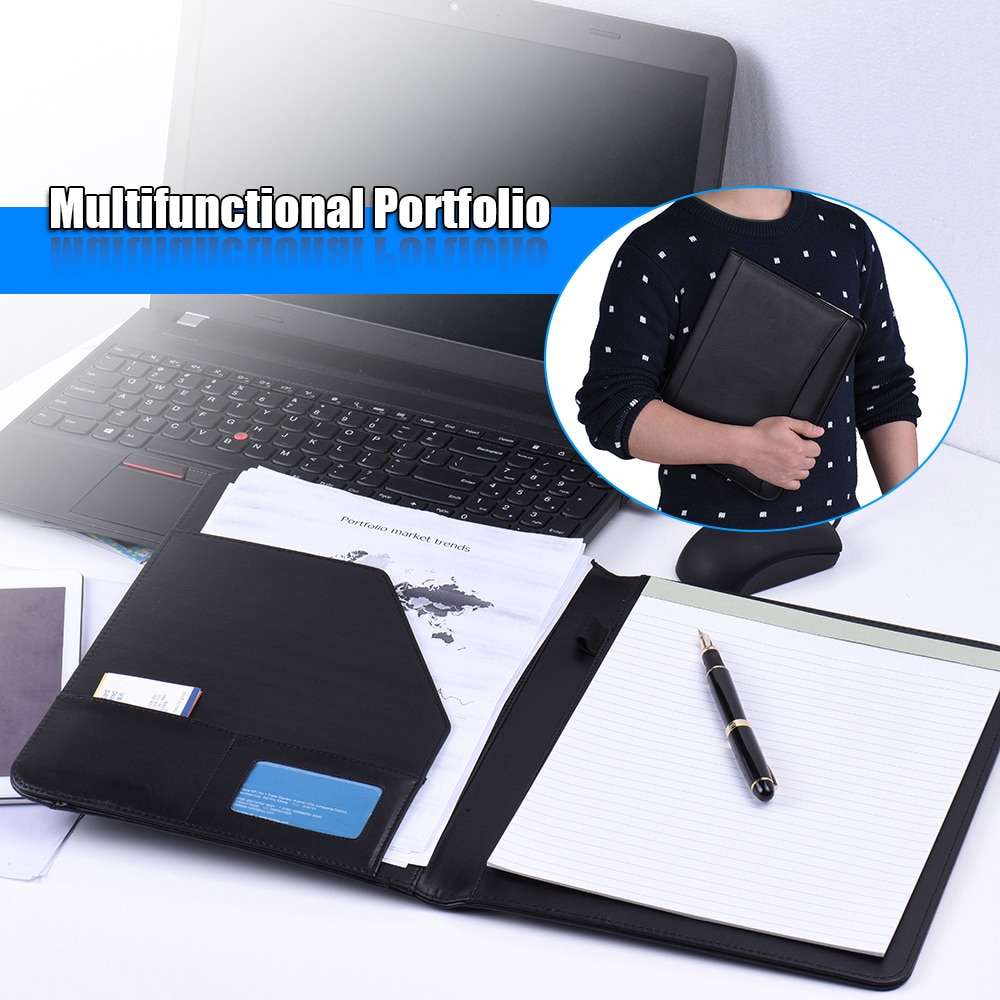 Multifunktionale Geschäft Portfolio Padfolio Ordner Dokument fallen Veranstalter A4 PU Leder mit Visitenkarte Halfter Memo Hinweis Pad