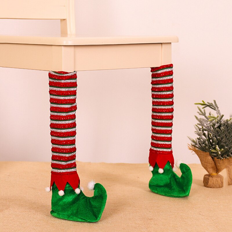 Weihnachten Tisch Beine Abdeckung Nicht-Unterhose in Der Lage Fuß Socken Weihnachten Ornament Stoff Gestreiften Elf Tisch Bein Abdeckung 41.5*17cm
