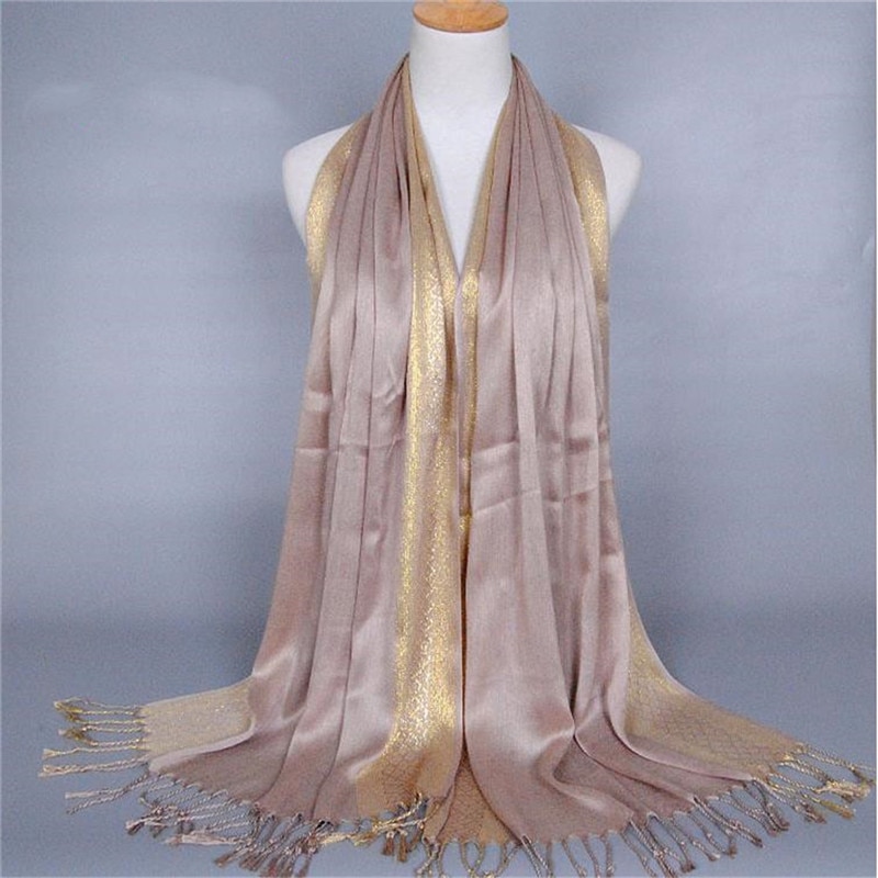 neue Frauen Gold Baumwolle Einfarbig Muslimischen Kopf Schal Schals Und wickelt Pashmina Bandana Weiblich Foulard Damen Hijab Speichert