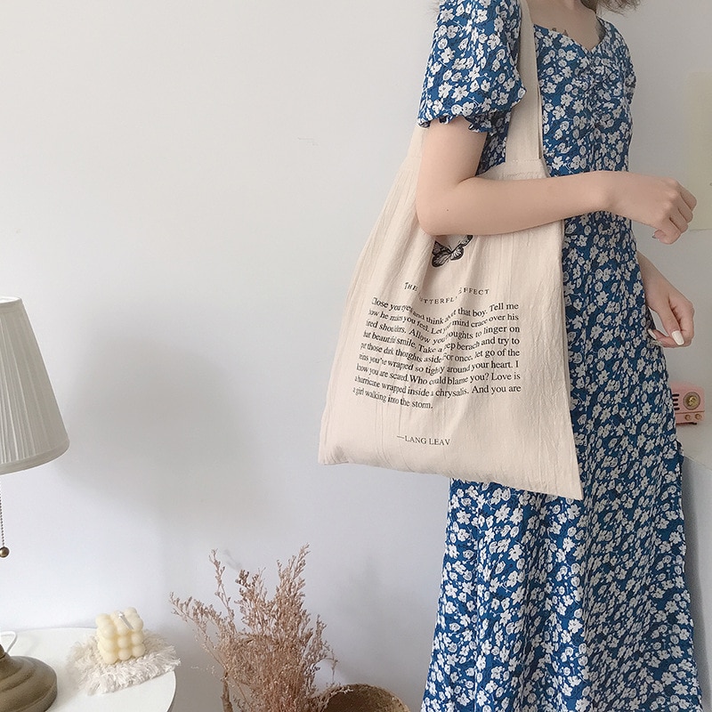 Leichte Baumwolle Leinen Frauen Leinwand Schulter Taschen Eco Einkaufstasche Doppel Taschen Große Kapazität Handtasche Tote Schmetterling Drucken