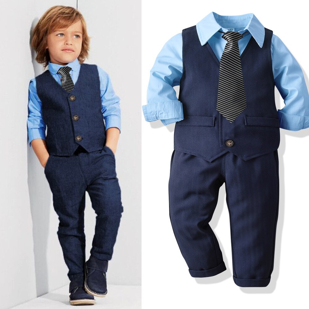 Kleinkind Jungen Kleidung Jungen Frühling & Herbst Baby Jungen Gentleman Anzug Hemd Weste Schlauch Anzüge Party Kostüm Formale Kind kleidung einstellen