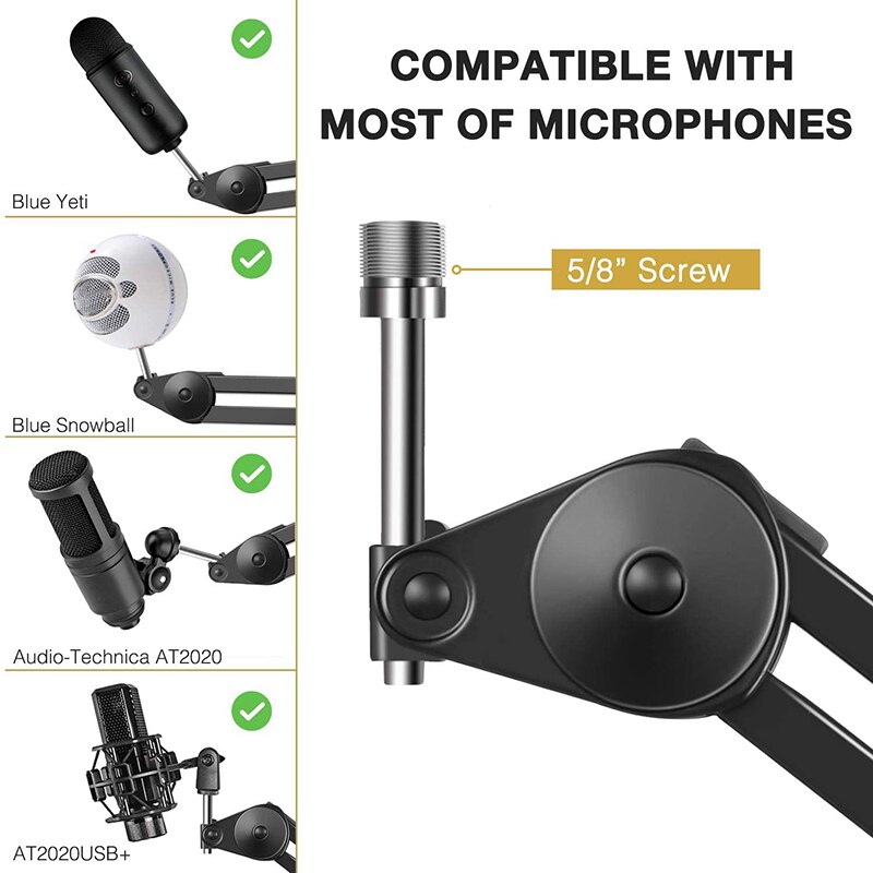 Mikrofon Arm Stehen, schwer Pflicht Mic Arm Mikrofon Stehen Suspension Schere Boom Steht mit Mic Clip und Kabel Krawatten