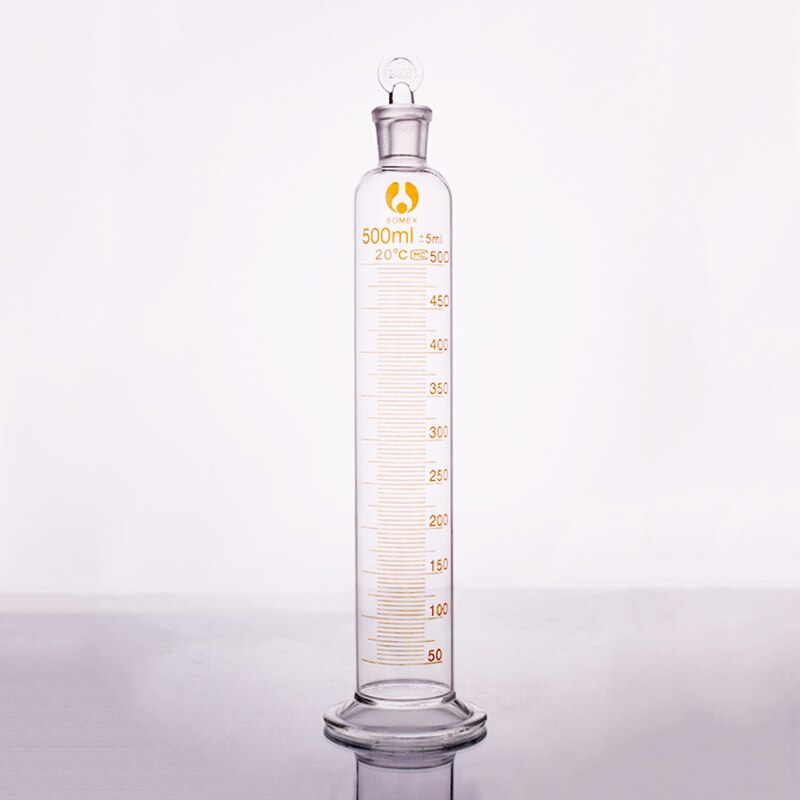 Hohe borosilikatglas Sauerei zylinder mit promotionen und boden-in glas Stopper, Kapazität 500ml,Labor Zylinder
