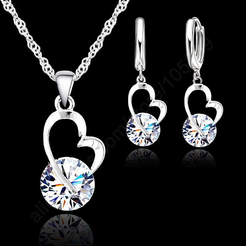 Schnelle Neue Schmuck glänzend CZ Schmuck einstellen 925 Sterling Silber CZ Halskette + Baumeln/Band Ohrringe Schmuck setzt