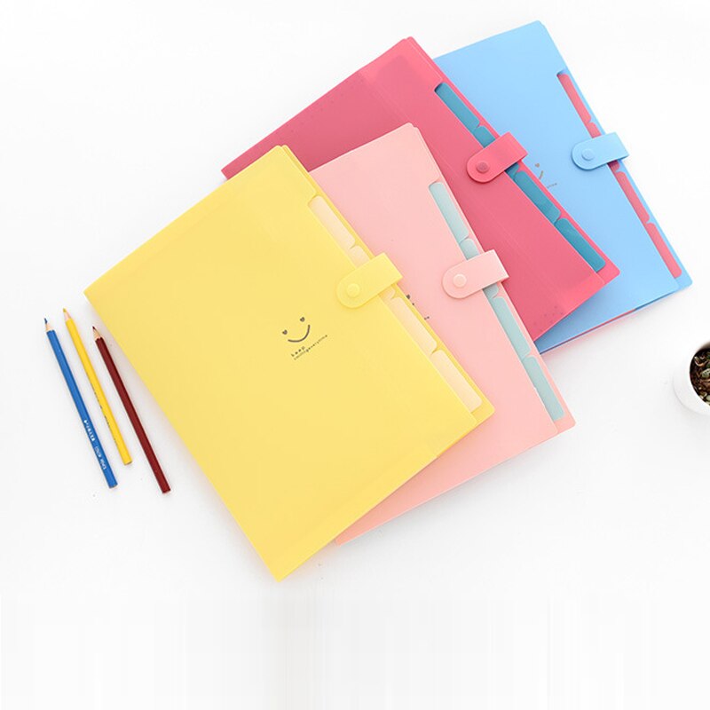 Neue 4 Farbe A4 Nette Lächeln Wasserdicht Datei Ordner 5 Schichten Dokument Tasche Büro Schreibwaren