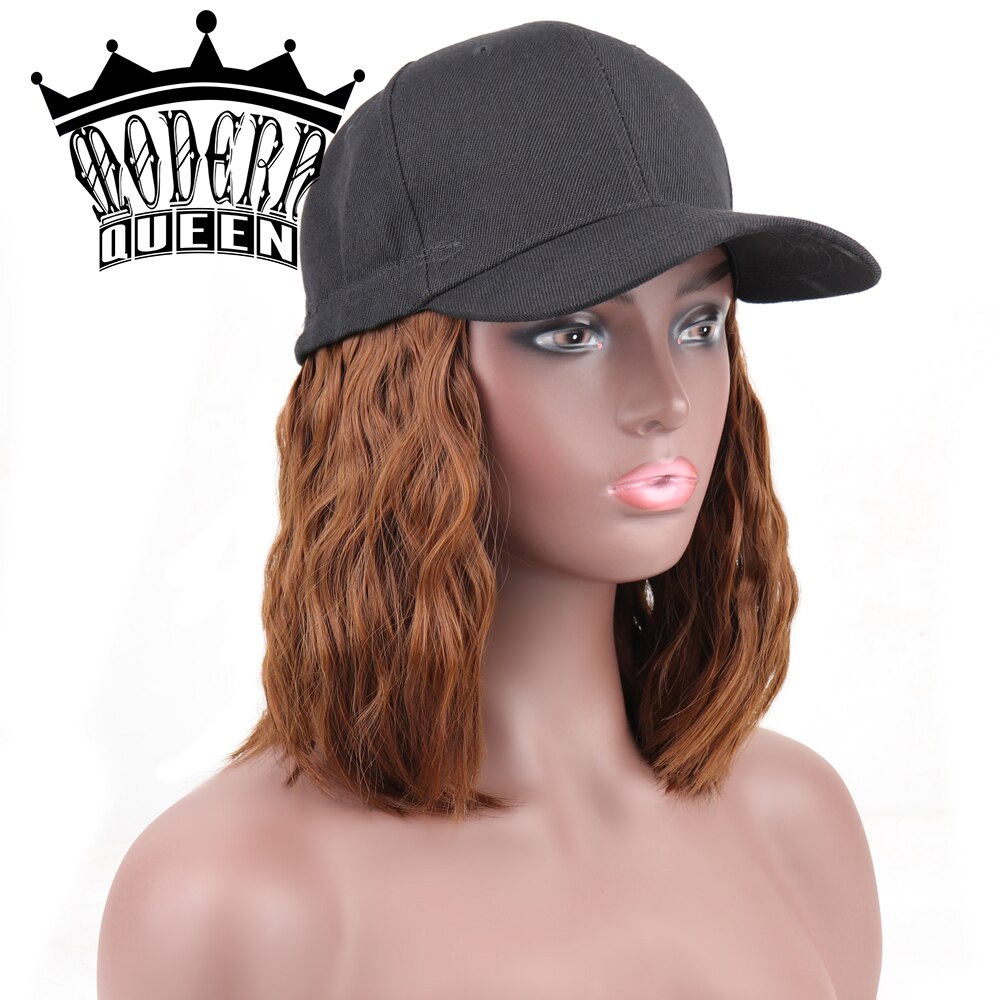 Kurze 10 Zoll kräuseln Baseball Kappe mit Haar Synthetische Bob Baseball Kappe Haar Perücken Hitze Beständig Faser Für Mädchen Ich bin freien