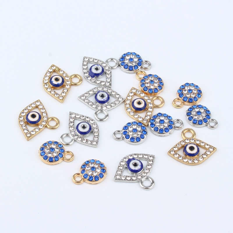 5 stücke böse Auge Charme Armbinde Strass Reize DIY Glas Leben Erinnerung Medaillon Zubehör Ohrringe Halskette Anhänger Erkenntnisse