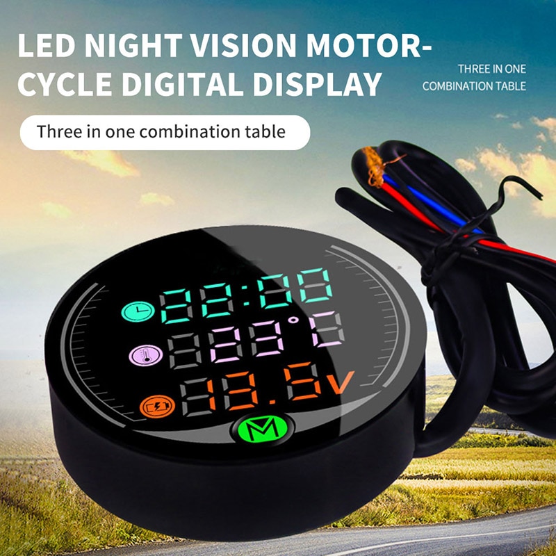 TiOODRE 3in1 Motorrad LED Spannung Meter Uhr Universal- Elektronische Digital Thermometer Temperatur Zeit Motorrad zubehör
