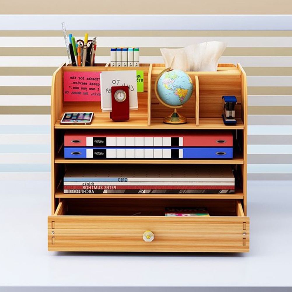 Multi-funktion Holz Schreibtisch Stehen Halfter Kuli veranstalter büro Kosmetik Pinsel Lagerung Kasten ForJewelry Anzeige Gestell