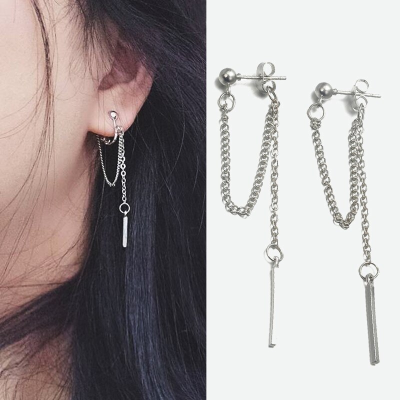 Goldene Silber Kette Ohrringe Quaste Punk retro Lange Ohrringe Metall Textur Ohrringe Baumeln Ohrring Schmuck