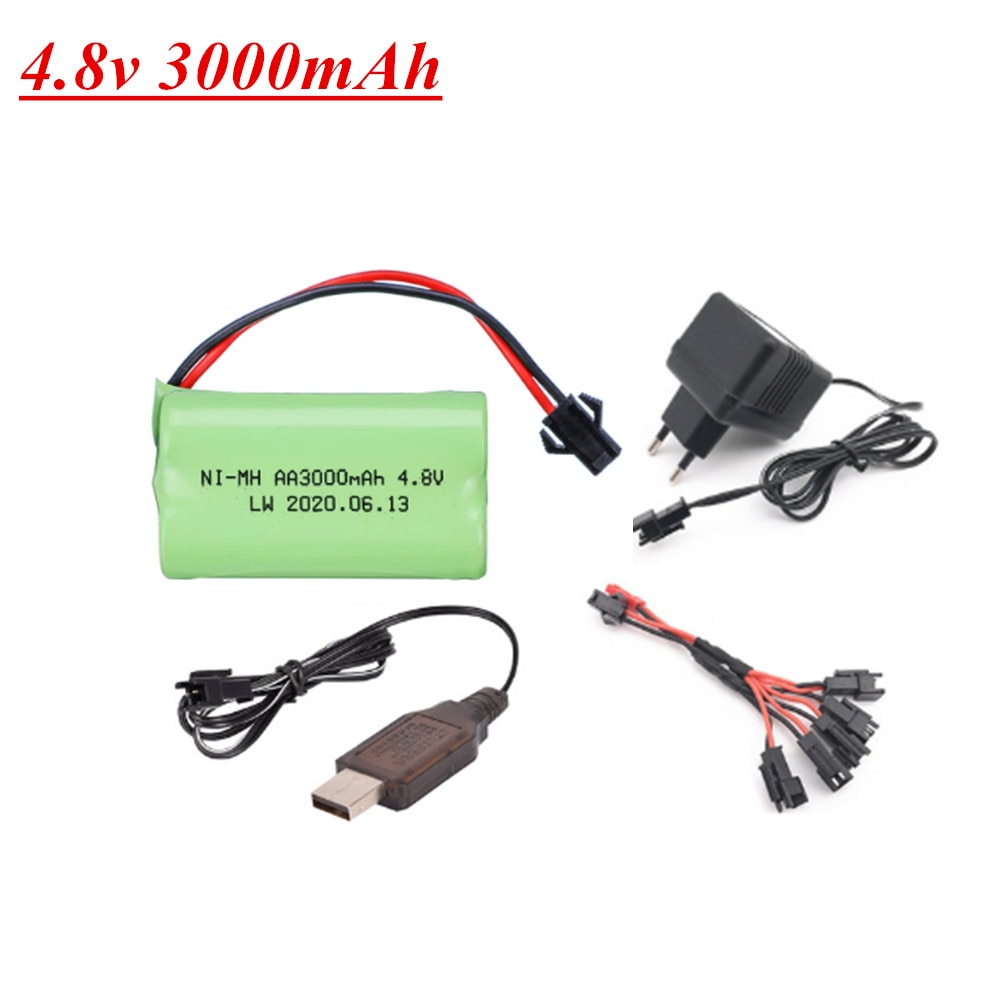 4,8 V 3000mah NiMH Batterie + Ladegerät Für Rc spielzeug Autos Panzer Roboter Boote Pistolen Ni-Mh AA 4,8 v akku Pack SM Stecker
