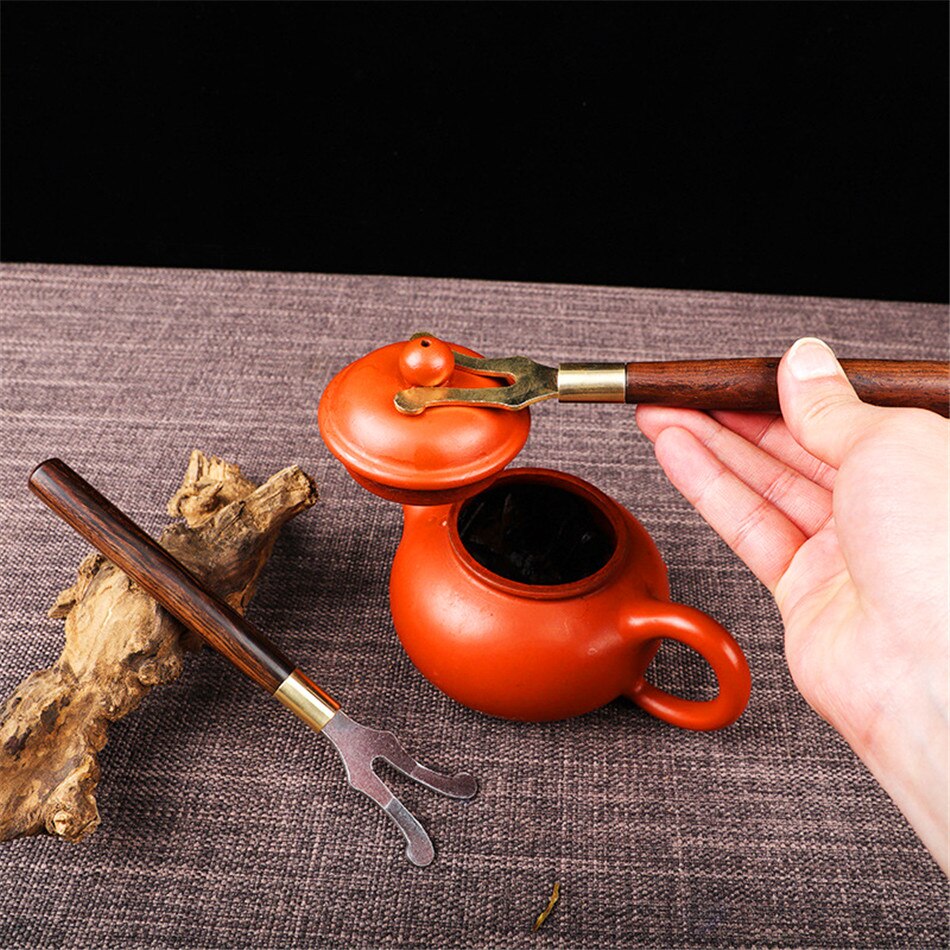 VOGVIGO Tee Clip Gabel mit Holzgriff Tee Topf Wärmedämmung Gusseisen Kopf Kaffee Teekanne Eisen Topf Zubehör