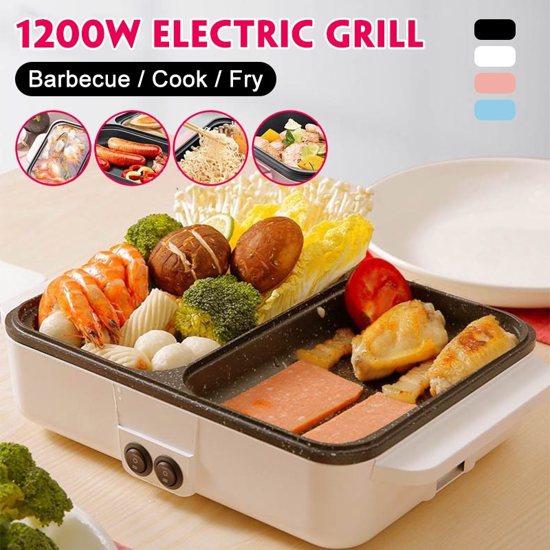 1400W 220V 2 in 1 Elektrische Kochtopf BBQ Grill Multifunktionale Elektro BBQ Grill Nicht Stock Platte Grill Pfanne Heißer Topf