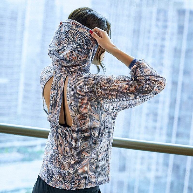 Sport Jacke Frauen Mit Kapuze Lange Hülse Lauf Mantel Mädchen Sport Fitness Spitzen Druck Mantel Veste Femme