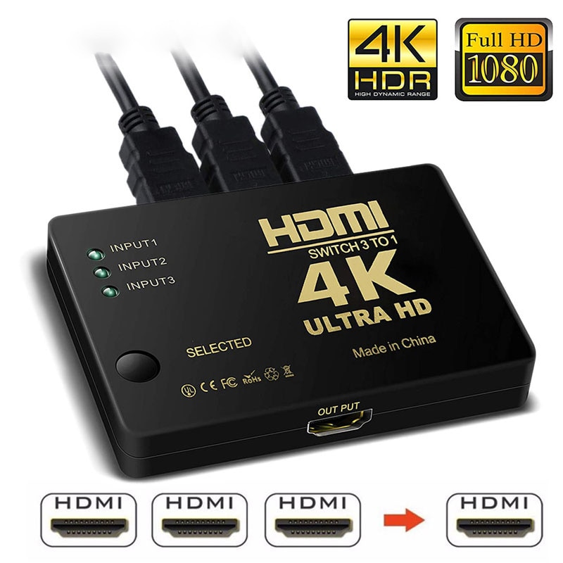 3 Hafen 4K * 2K 1080P Umschalter HDMI Schalter Wähler 3x1 Splitter Kasten Ultra HD für HDTV Xbox PS3 PS4 Multimedia