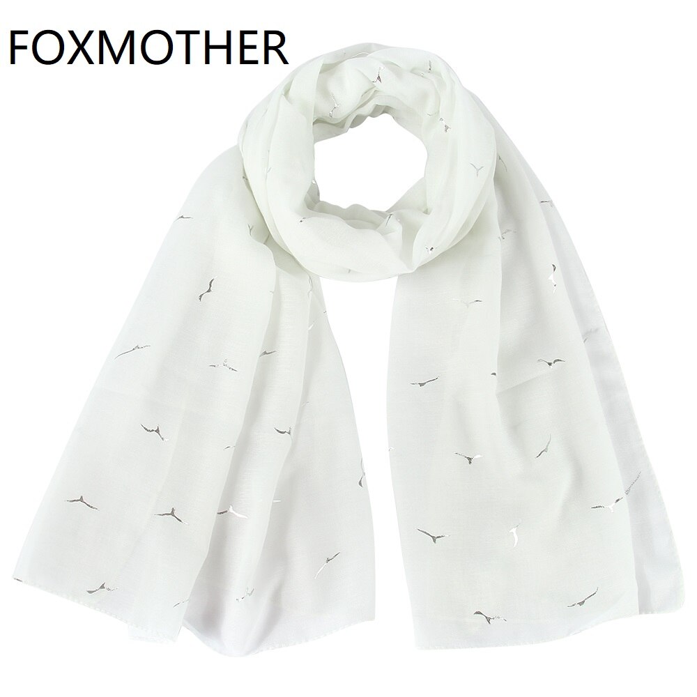 FOXMOTHER Neue Frühjahr Sommer Weiß Rosa Minze Vogel Möwe Folie Schal funkeln Schals Schal Für Frauen Damen
