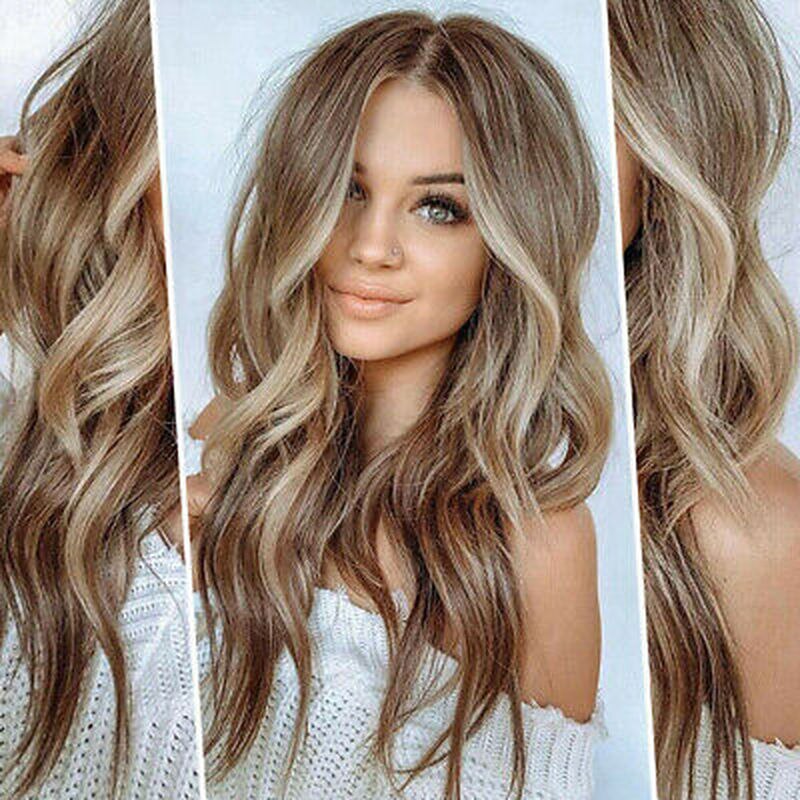 WUNDERLICHER W Lange Lockige Perücken Für Frauen Lange Lockige Perücken Braun Gold blond Mittelteil Hitze Beständig Haar Synthetische Perücke
