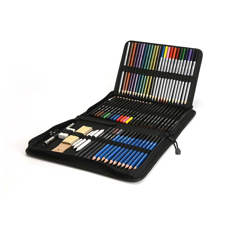 Professionelle Kunst einstellen72 Stck Zeichnung Skizzieren einstellen Mit Skizze Graphit Holzkohle Bleistifte Tasche Radiergummi Kunst Bausatz Für Schüler Künstler