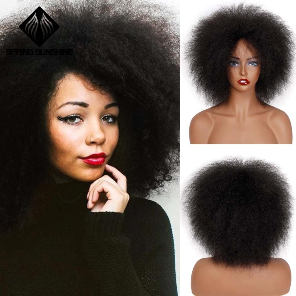 Frühling sonnenschein 6 Zoll 100g Synthetische Perücke Kurze Perücken afro Yaki Gerade Schwarz Haar Für afrikanisch amerikanisch Frauen