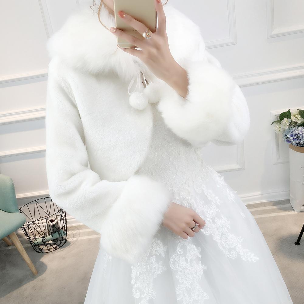 warm Hochzeit Jacke Faux Pelz Braut wickeln Mit Langen Ärmeln Heißer Hochzeit Zubehör Braut Mantel