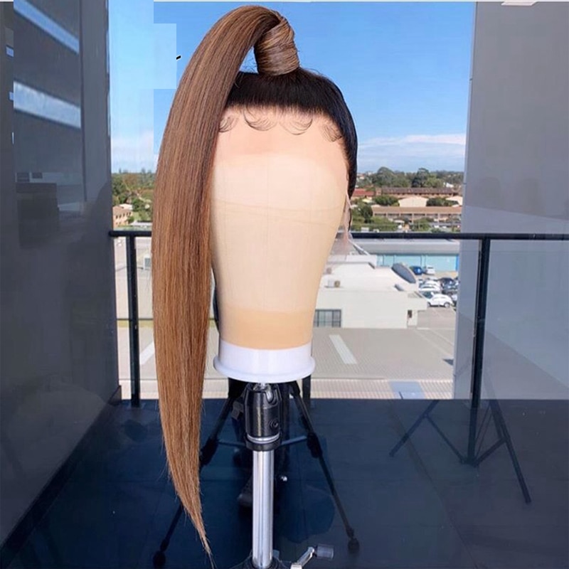 Ombre 1B Orange farbe Haar Spitze Vorderseite Perücken Dunkle Wurzel Ombre Synthetische Lange Gerade Perücken Hitze Beständig Faser Haar Cosplay perücke