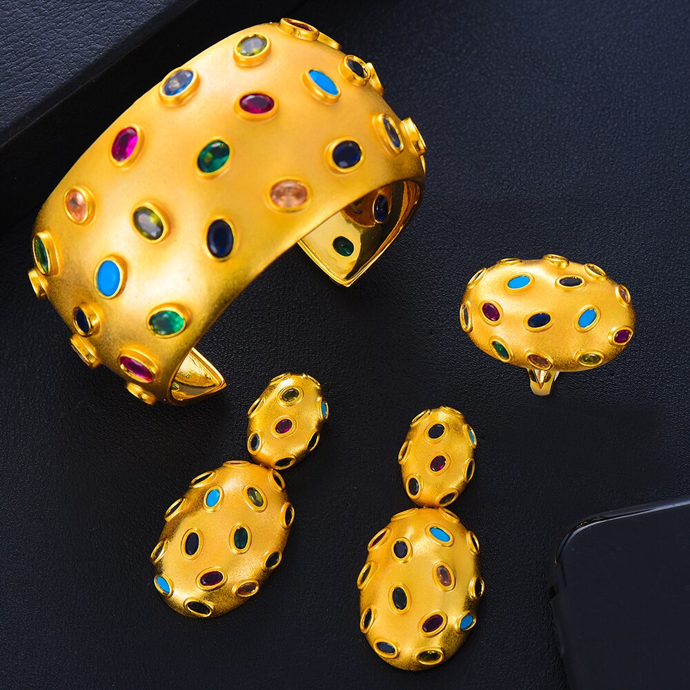 GODKI Neue Reize 3PC Armbinde Ring Ohrring einstellen Für Frauen Hochzeit Braut kubisch Zirkon Dubai Party HOCHZEIT Schmuck BOHO