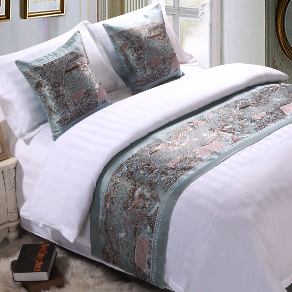 RAYUAN Luxus Decke Polyester Blau Bettdecke Bett Läufer Werfen Bettwäsche Einzigen Königin König Bett Schutz Heimat Hotel Dekor