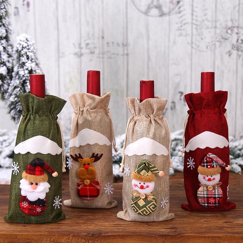 Nette Rotwein Flasche Abdeckung Santa Claus Schneemann Elch Wein Taschen für Weihnachten Neue Jahr Verwendet für Weihnachten Baum Büro dekoration