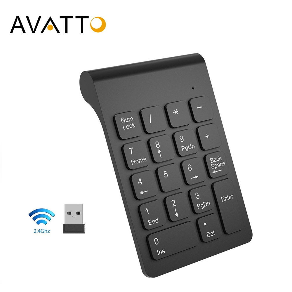 AVATTO Kleine Größe 2,4 GHz USB kabellos Numerische Tastatur Mini Numpad 18 Schlüssel Digitale Tastatur für Erzähler Laptop Notizbuch Tabletten