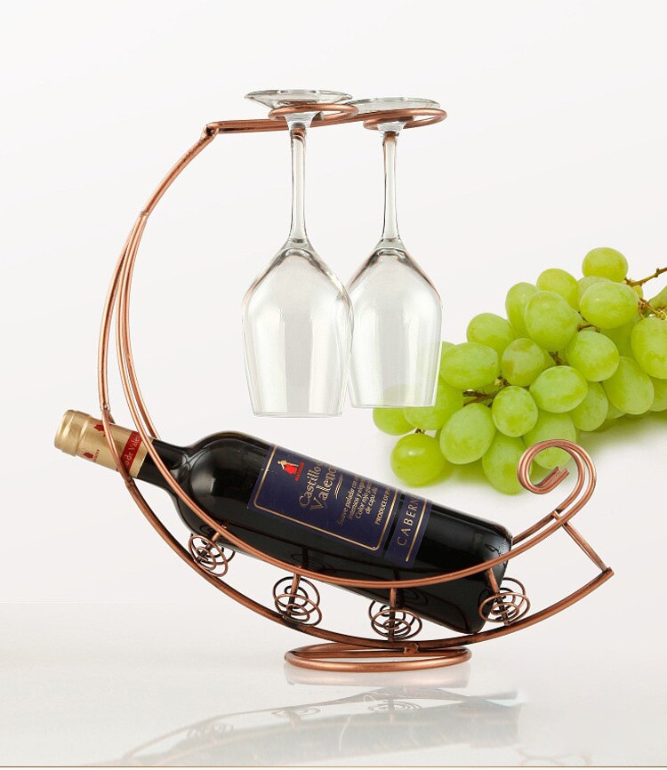 Jahrgang Tabletop Wein Gestell & Gläser Halfter-Hält 1 Flasche und 2 Gläser-Freistehende Arbeitsplatte Wein Glas Anzeige Gestell