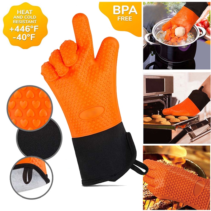 2 stücke Lebensmittel Klasse Starke Hitze Beständig Silikon Handschuh BBQ Grill Handschuhe Küche Grill Ofen Kochen Handschuhe Grill Backen Handschuhe