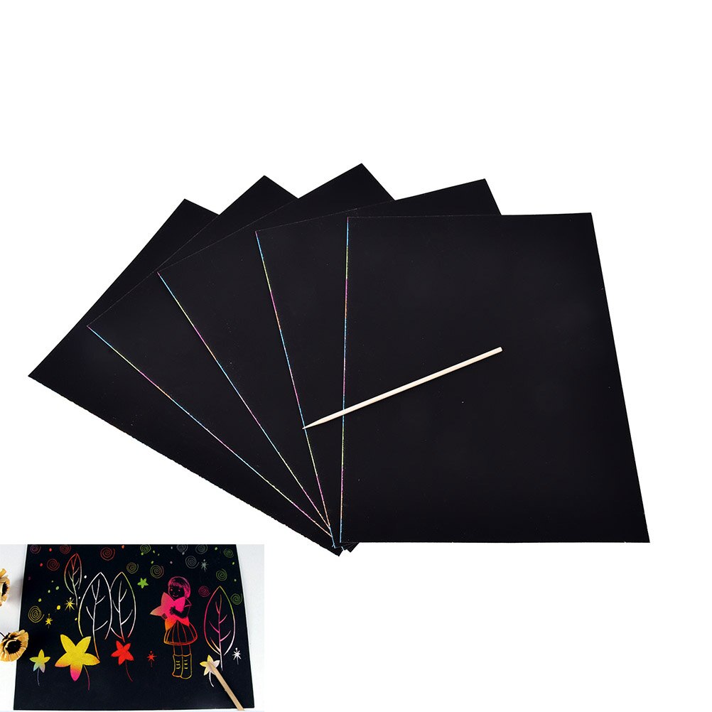 5 blätter 16K Bunte kratzen Blätter Mit Holz Stift Kunst Magie Zeichnung Malerei Papier freundlicher Spielzeug Schreibwaren Kunst setzt