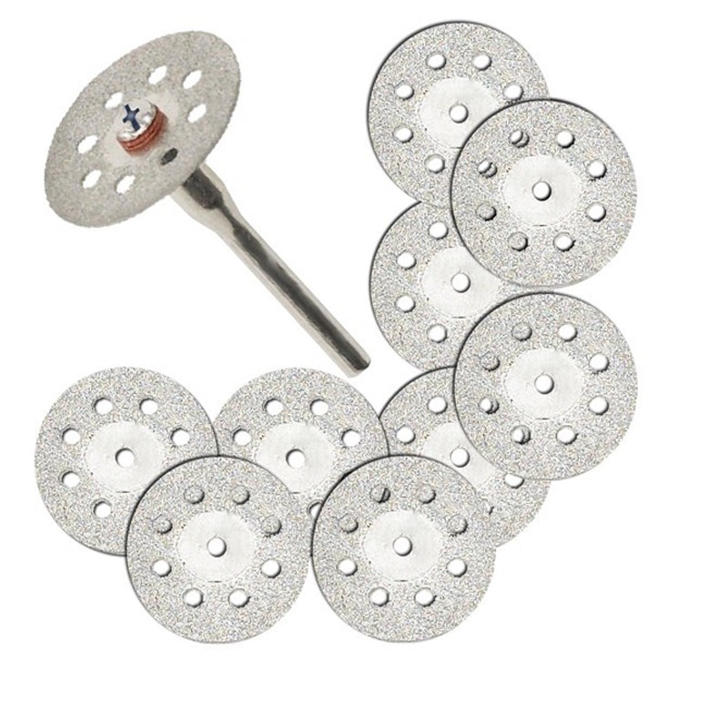 10pc 22mm Dreh Werkzeug Zubehör Passt Dremel Handwerker Diamant Trennscheibe Rabatt + 3mm Stange 2pc
