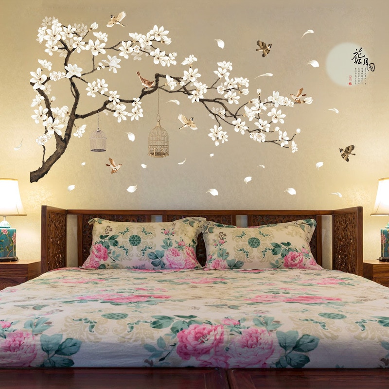 Große Größe Baum Zauberstab Aufkleber VöGel Blume Wohnkultur Tapeten für Wohnzimmer Schlafzimmer DIY Vinyl Zimmer Dekoration 187*128cm