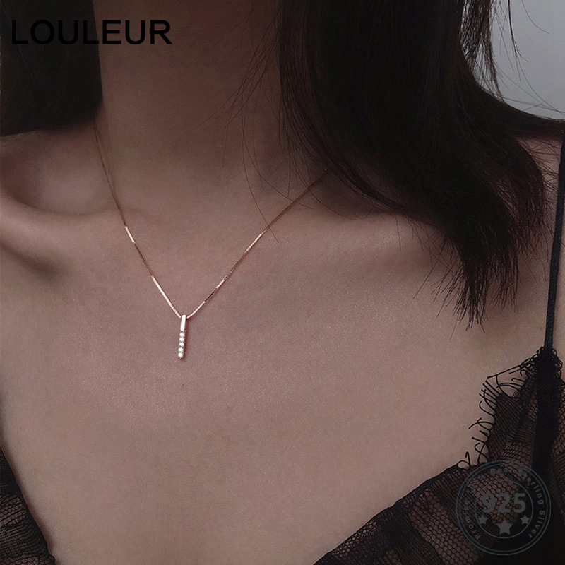 Louleur 925 Sterling Silber Zirkon Halskette Vertikale Bar Verschiebbaren Romantische Anhänger Halskette Für Frauen Hochzeit Geburtstag
