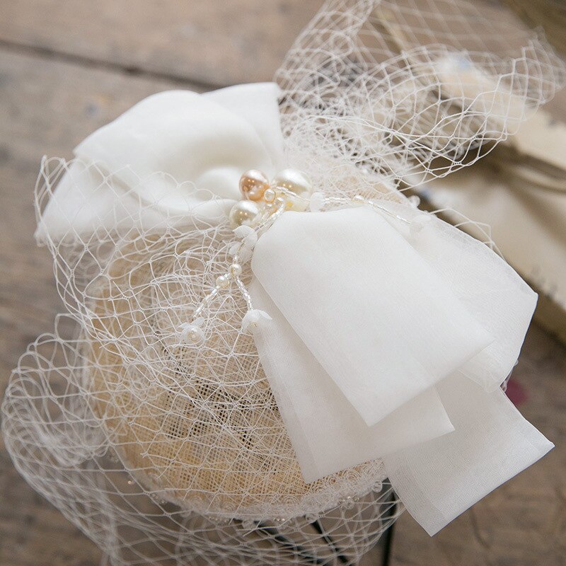 Jahrgang Elfenbein Hochzeit Hüte und Fascinators Handgemachte Perle mit Tüll Vogelkäfig Schleier YSAN712