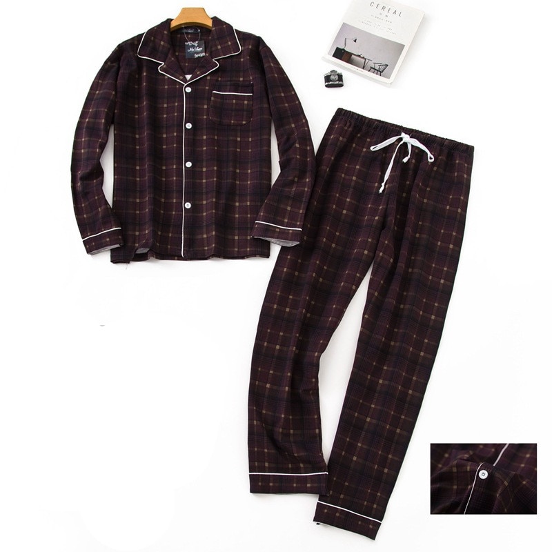 Winter männer Pyjama einstellen Plaid 100% Baumwolle Langarm Shirt Hosen 2 Teil/satz lässig Mann Homewear Große Größe oben weiche Warme Pyjama