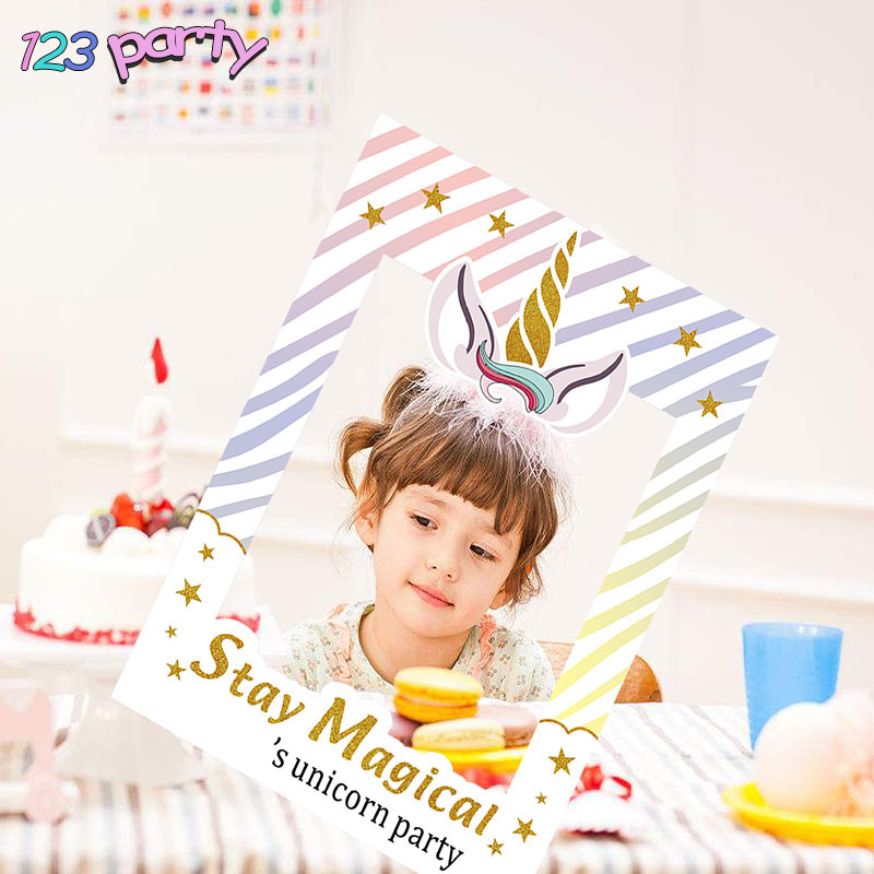 123 Party Einhorn Party Foto Verkaufsstand Requisiten Rahmen Glücklich Geburtstag Party Dekoration freundlicher Photobooth Requisiten Party DIY Dekoration